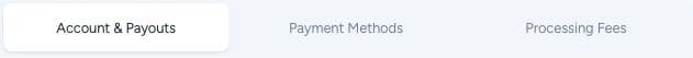 Online Payments separates account setup, payment methods, and fee settings.