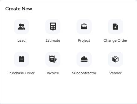 The Dashboard’s Create New panel. Choose the type of record you need.